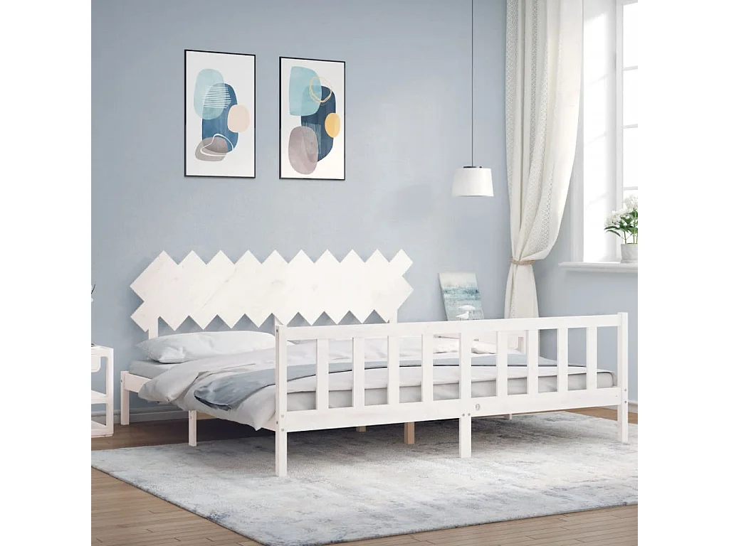 Cadre de lit avec tête de lit blanc 200x200 bois massif