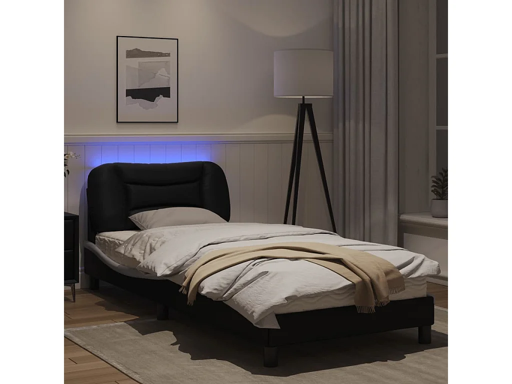 Cadre de lit avec lumières LED noir blanc 90x200 similicuir