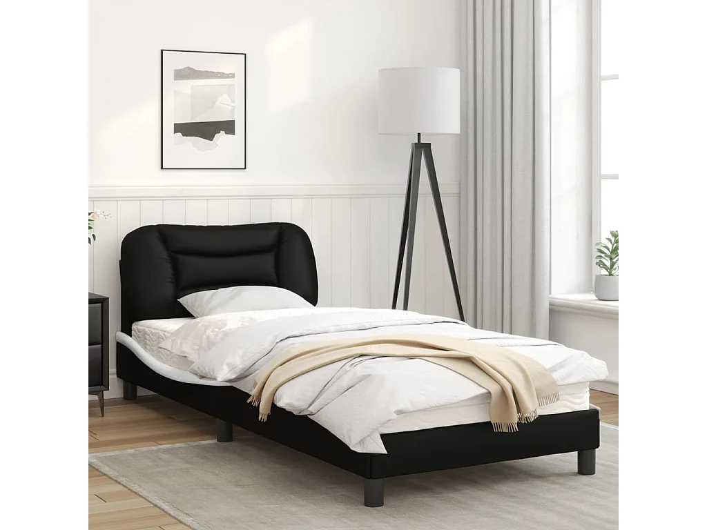 Cadre de lit avec lumières LED noir blanc 90x200 similicuir