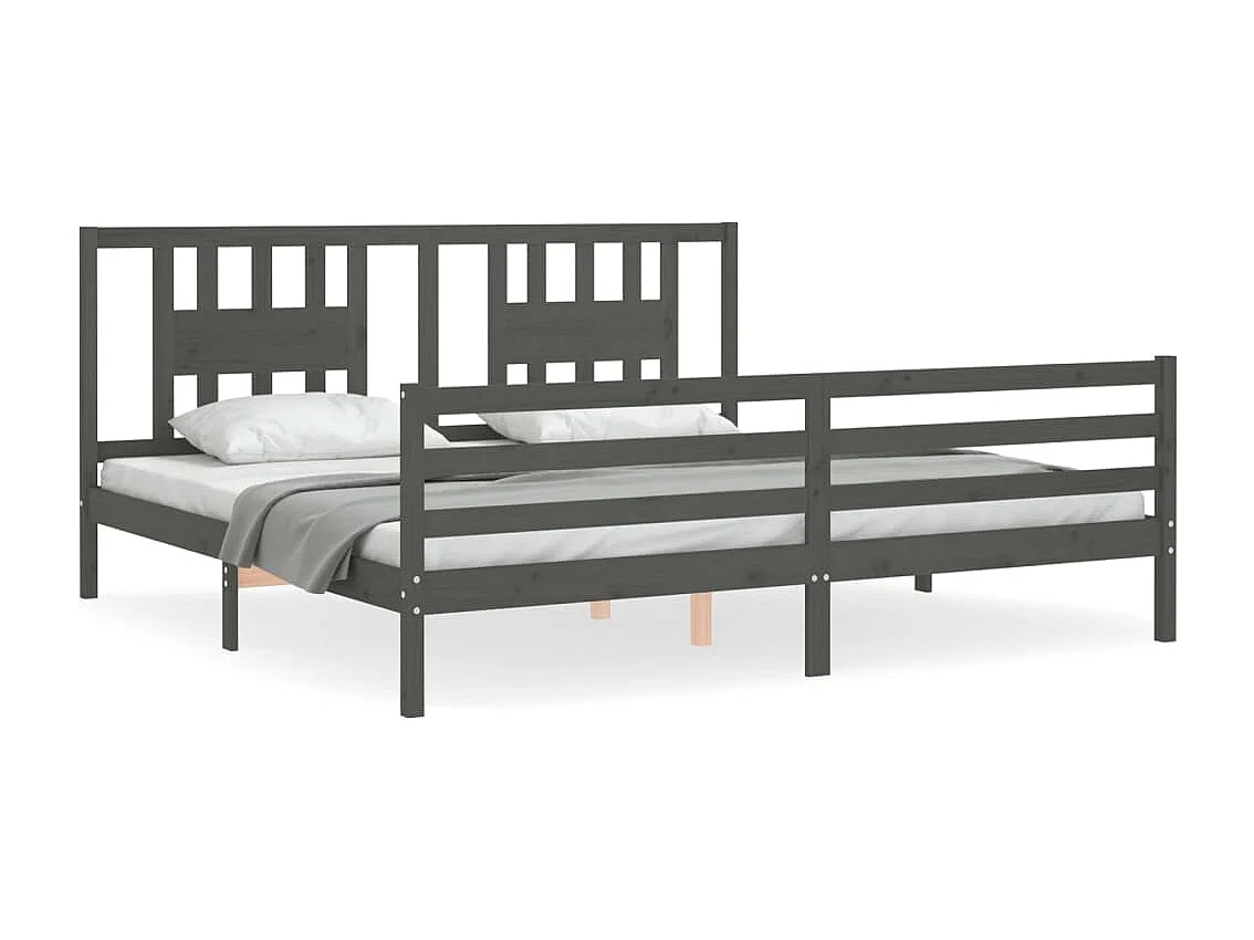 Cadre de lit avec tête de lit gris 200x200 bois massif
