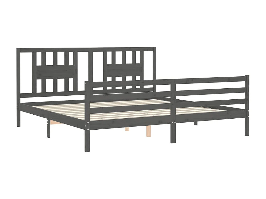 Cadre de lit avec tête de lit gris 200x200 bois massif