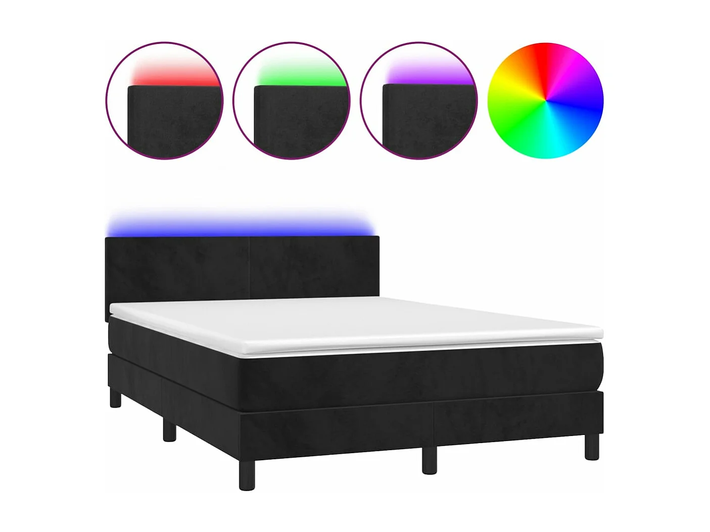 Sommier à lattes de lit avec matelas LED Noir 140x200 Velours