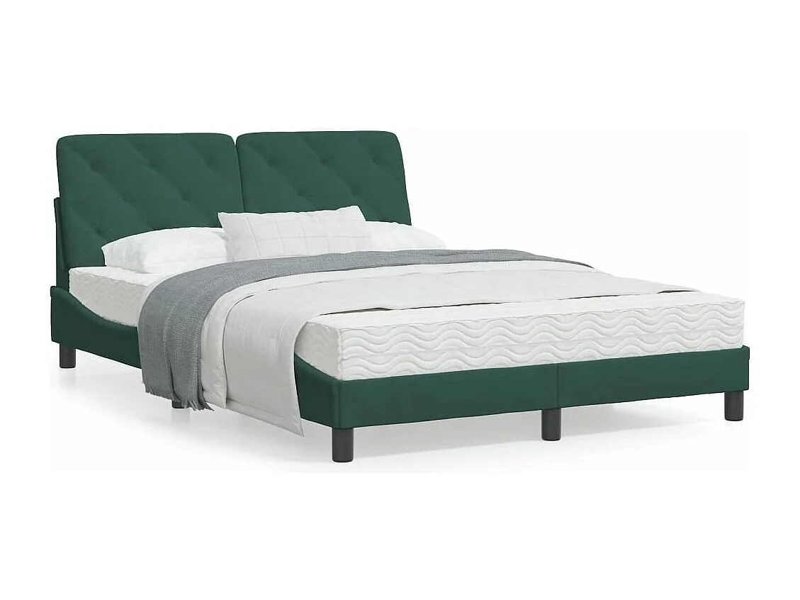 Lit avec matelas vert foncé 140x190 velours