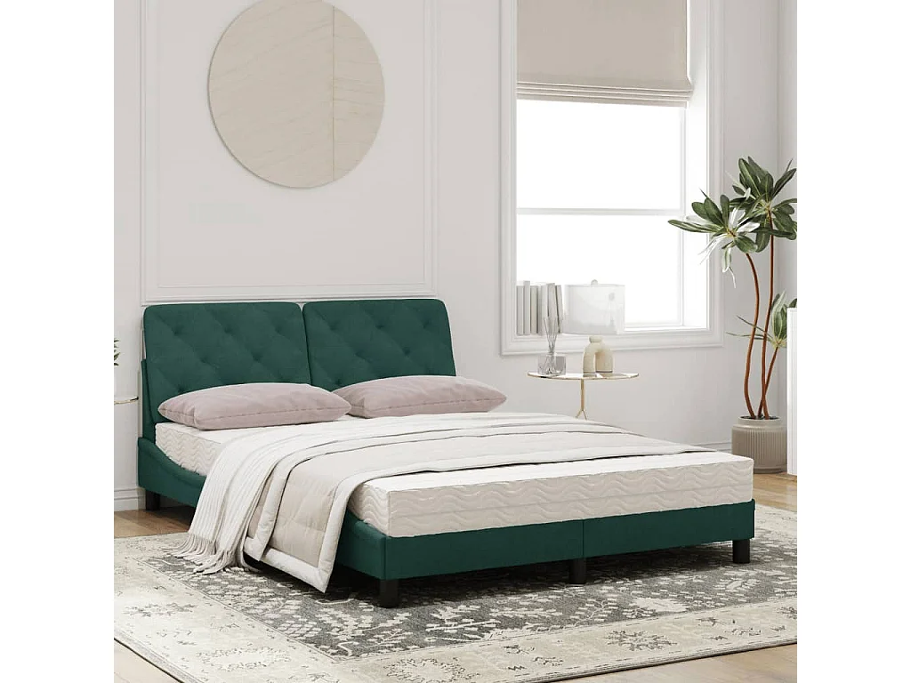 Lit avec matelas vert foncé 140x190 velours