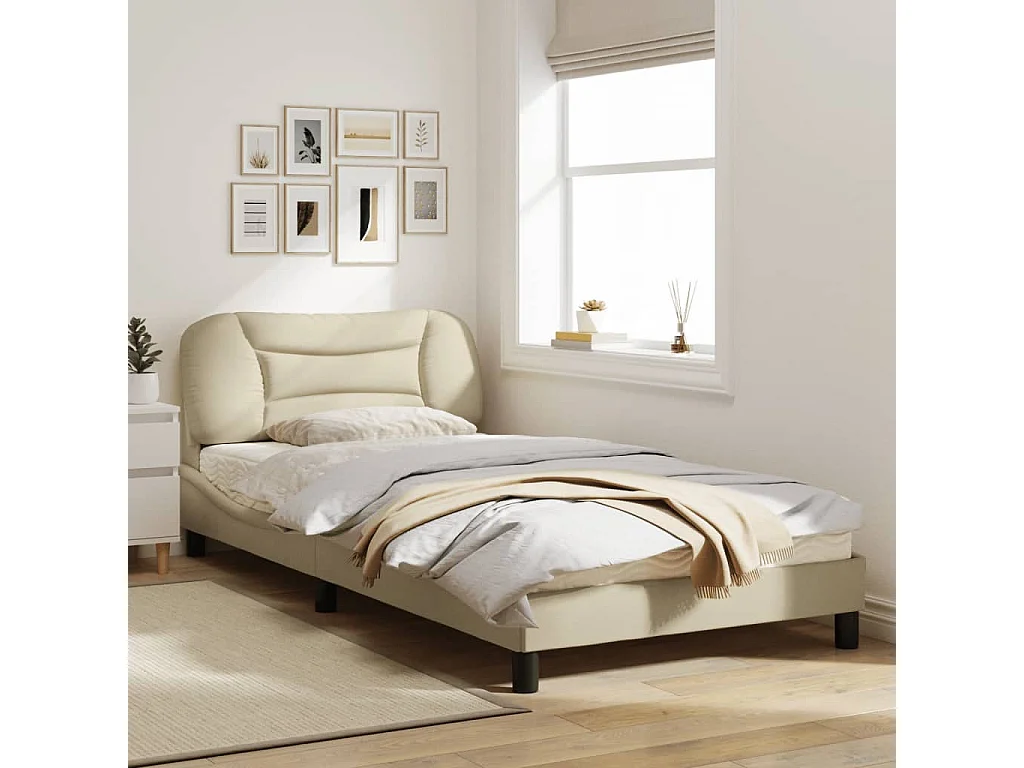 Cadre de lit avec lumières LED crème 100x200 tissu