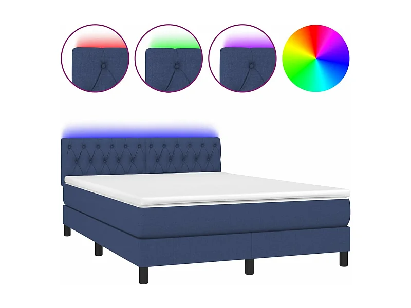 Sommier à lattes de lit avec matelas LED Bleu 140x190 Tissu