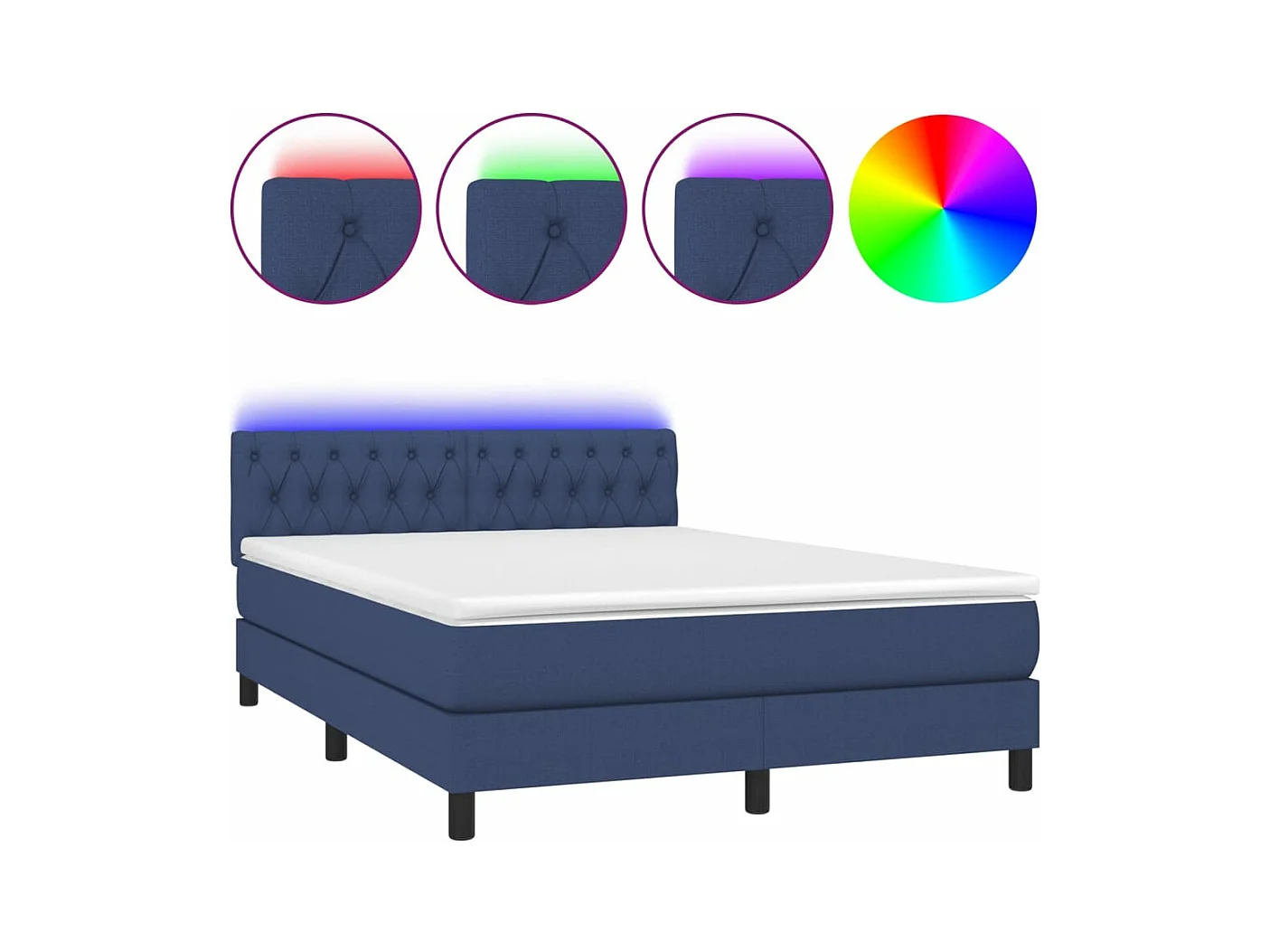 Sommier à lattes de lit avec matelas LED Bleu 140x190 Tissu