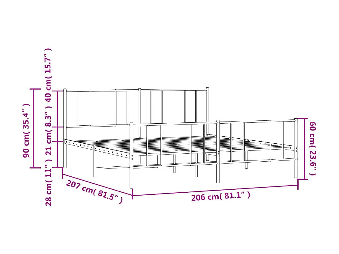 Cadre de lit métal avec tête de lit-pied de lit blanc 200x200