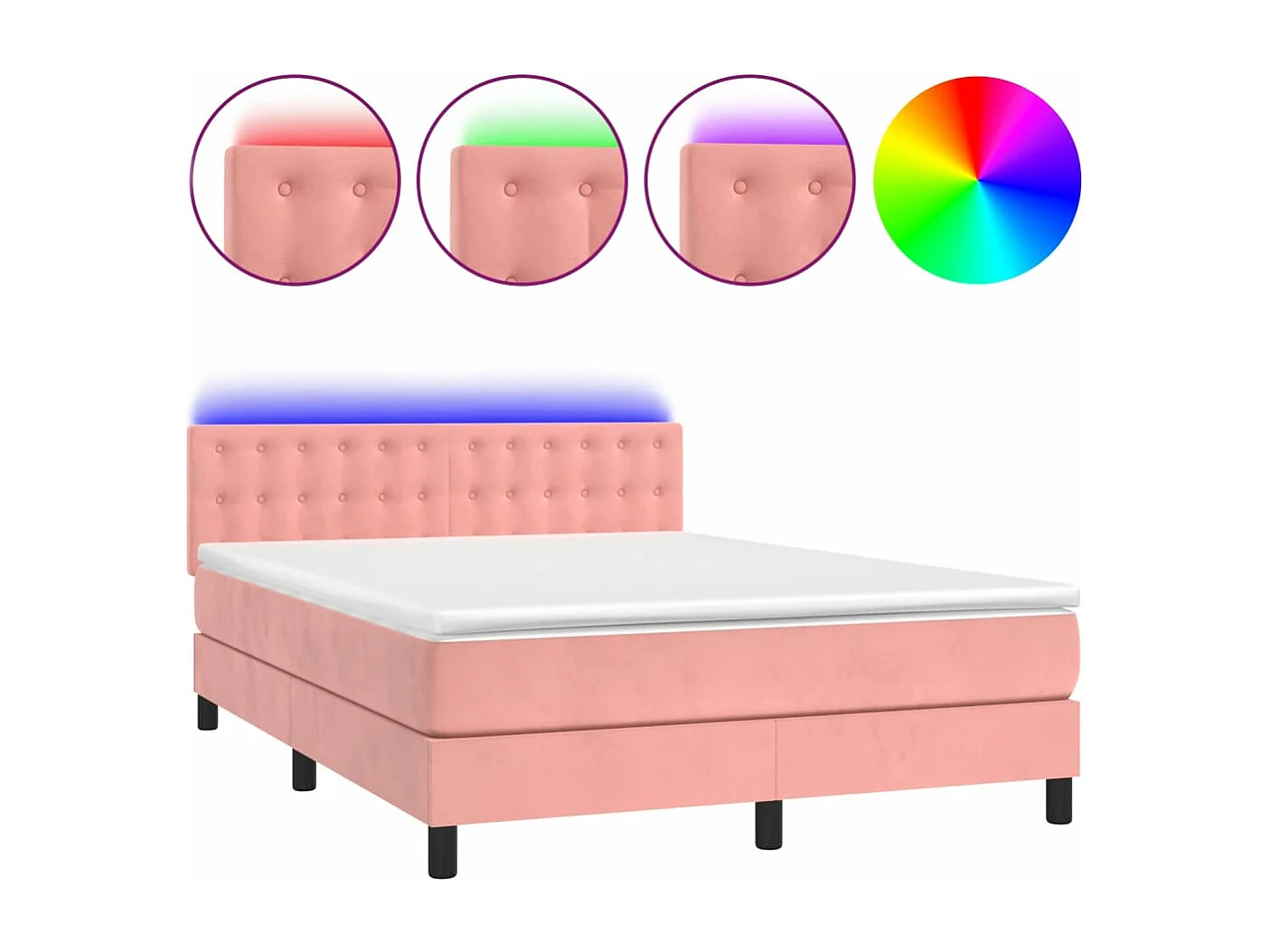 Sommier à lattes de lit avec matelas et LED Rose 140x190