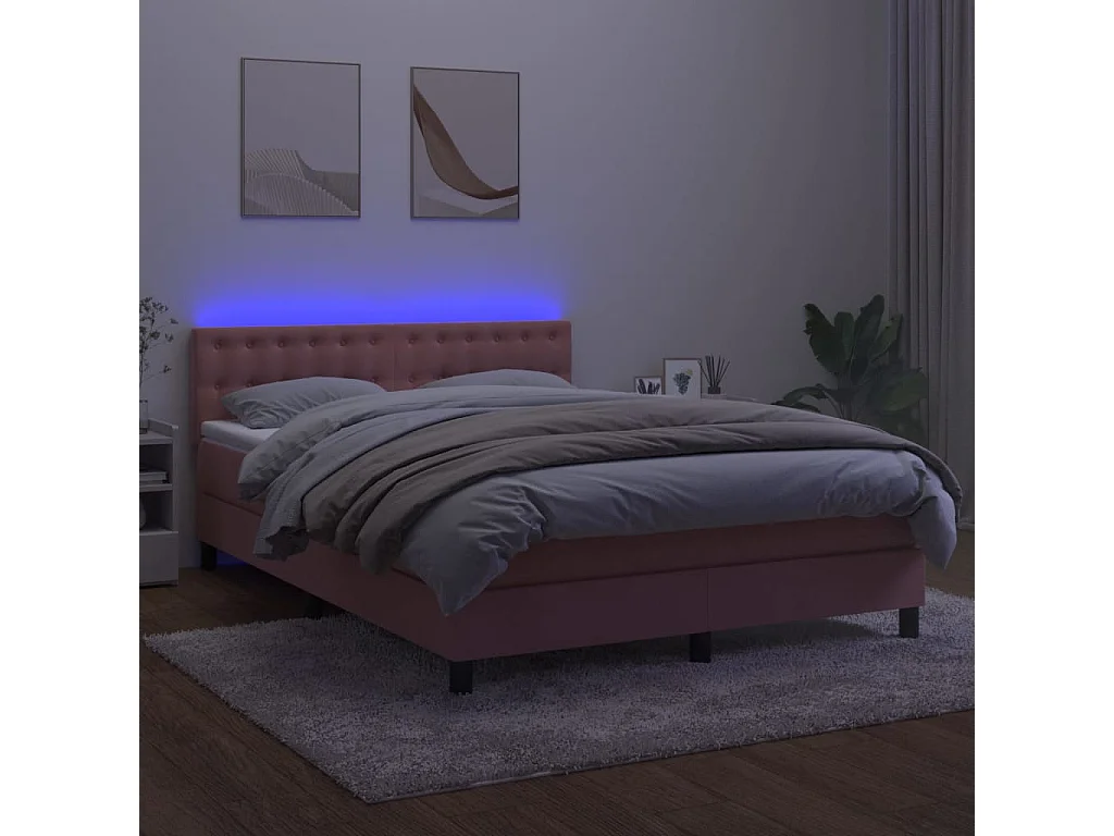 Sommier à lattes de lit avec matelas et LED Rose 140x190