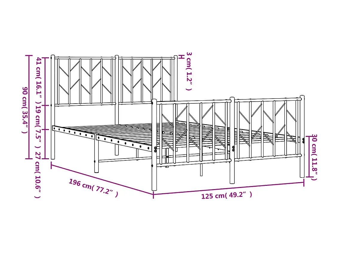 Cadre de lit métal avec tête de lit-pied de lit blanc 120x190