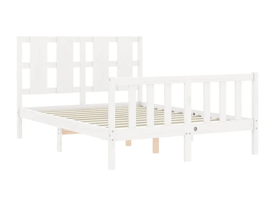 Cadre de lit avec tête de lit blanc petit double bois massif