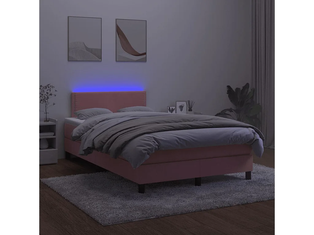 Sommier à lattes de lit et matelas LED rose 120x190 velours