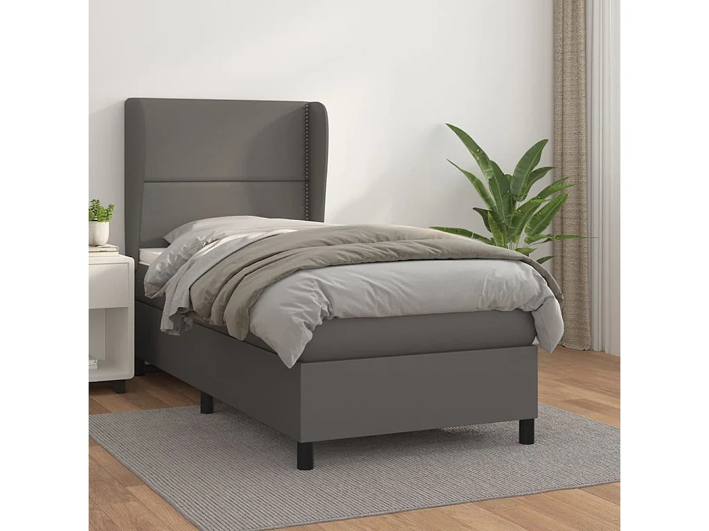 Sommier à lattes de lit avec matelas Gris 90x200 Similicuir