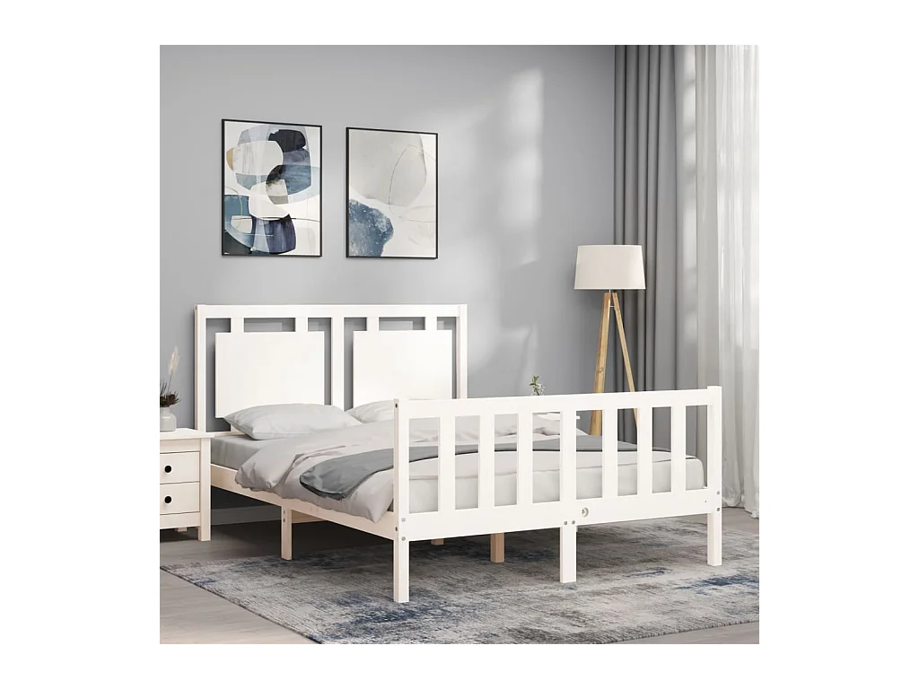 Cadre de lit avec tête de lit blanc 140x190 bois massif