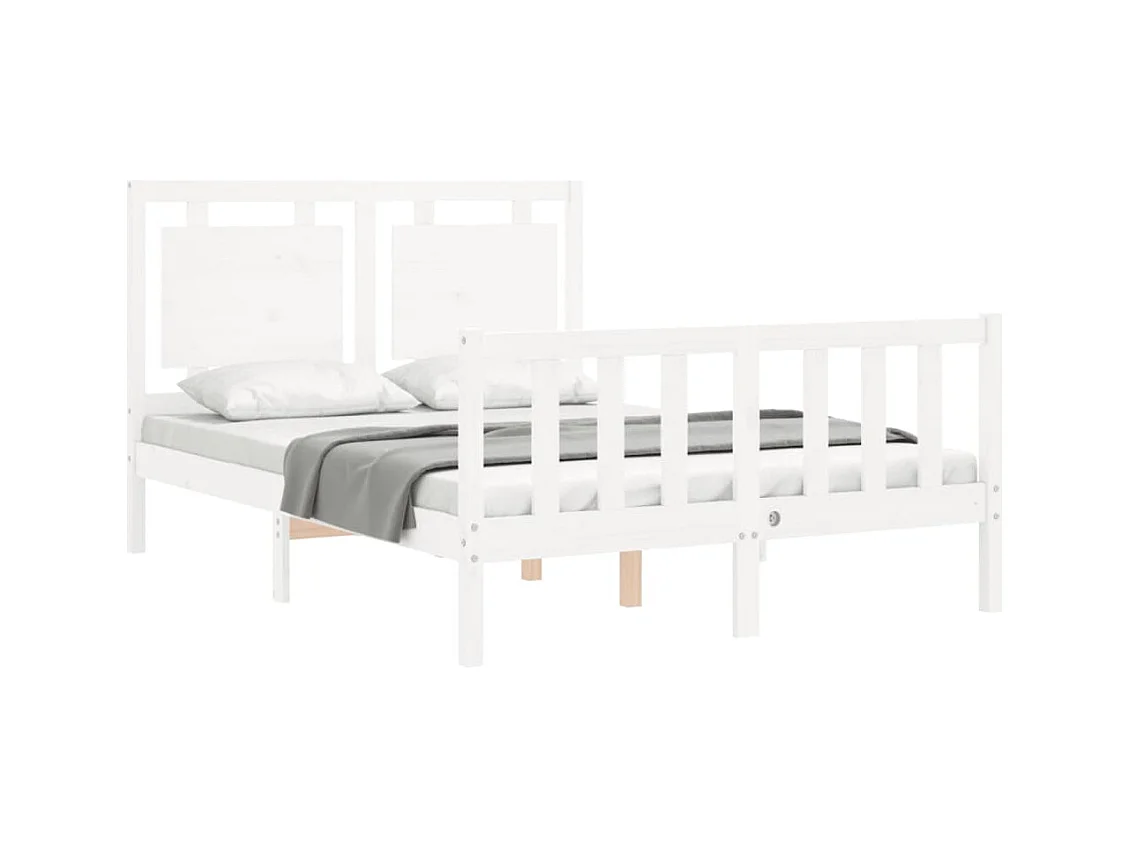 Cadre de lit avec tête de lit blanc 140x190 bois massif