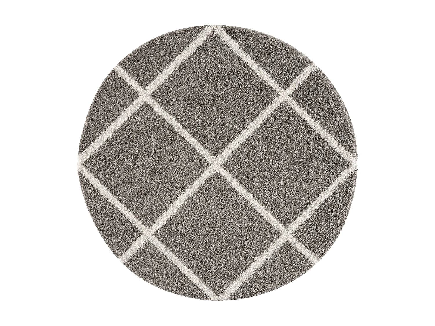 Tapis longs poils shaggy Ø200cm rond tissé gris motif scandinave SG MADRAG