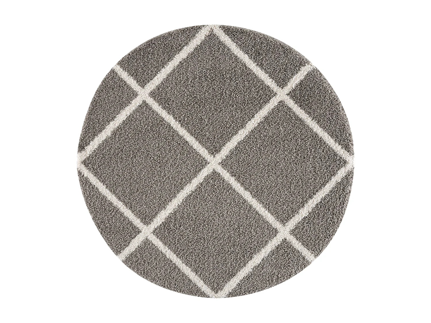 Tapis longs poils shaggy Ø200cm rond tissé gris motif scandinave SG MADRAG