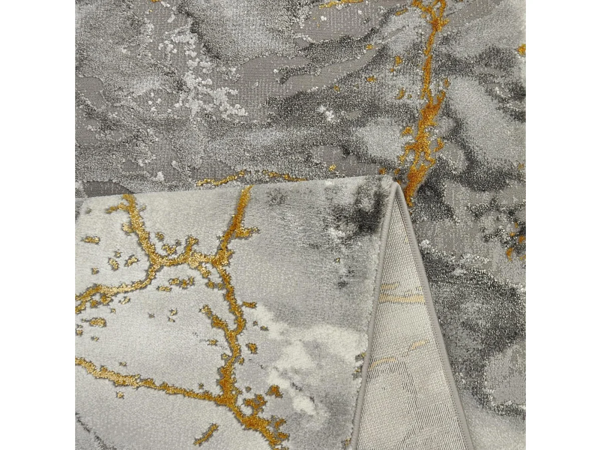 tapis chambre 80x150 tissé gris et or rectangle motif abstrait MARBAL