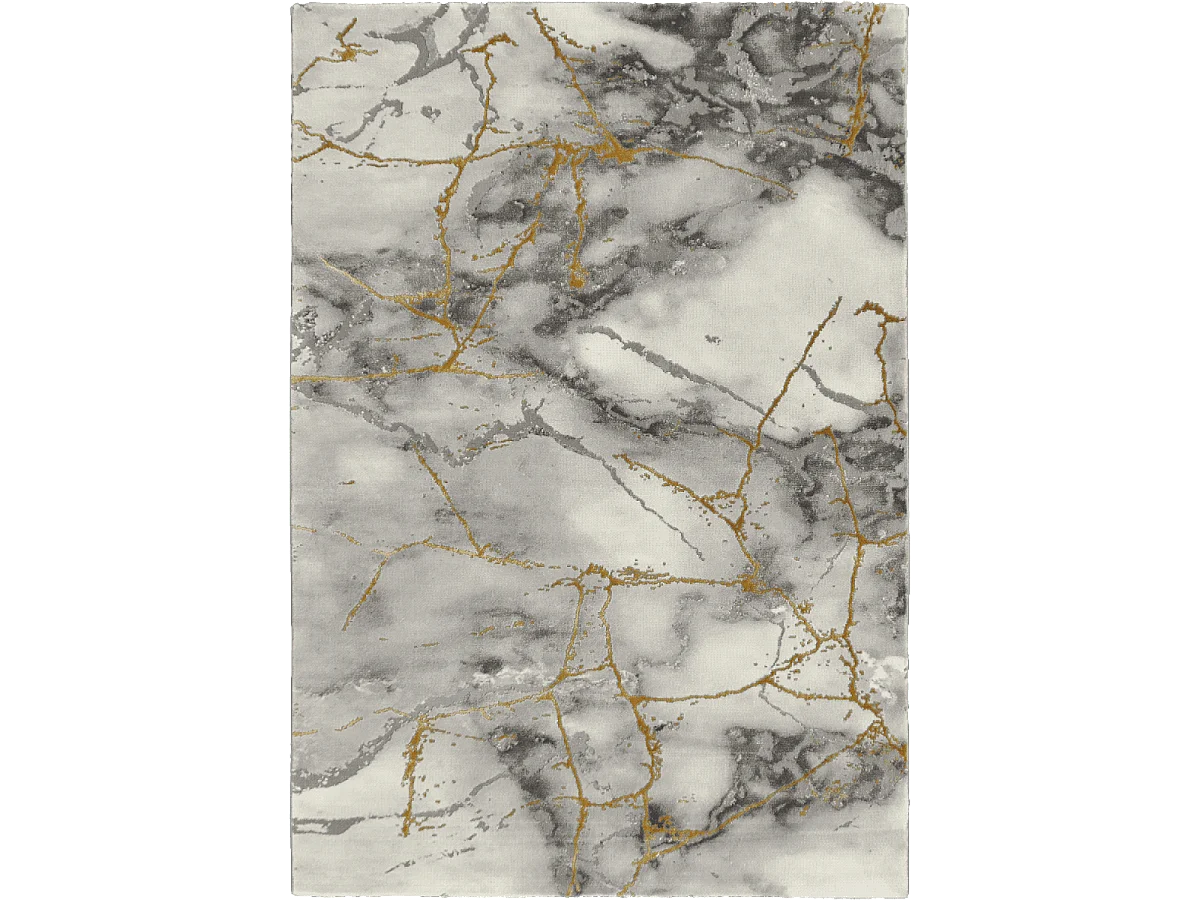 tapis chambre 80x150 tissé gris et or rectangle motif abstrait MARBAL