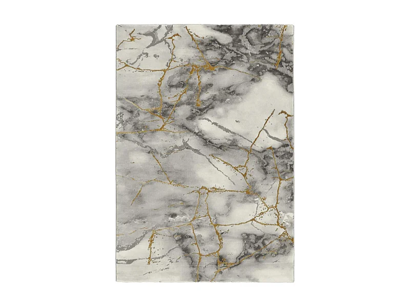 tapis chambre 80x150 tissé gris et or rectangle motif abstrait MARBAL