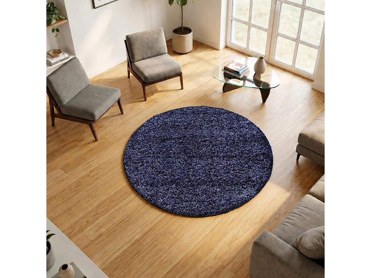 Tapis rond poils longs shaggy tissé motif uni UNI L