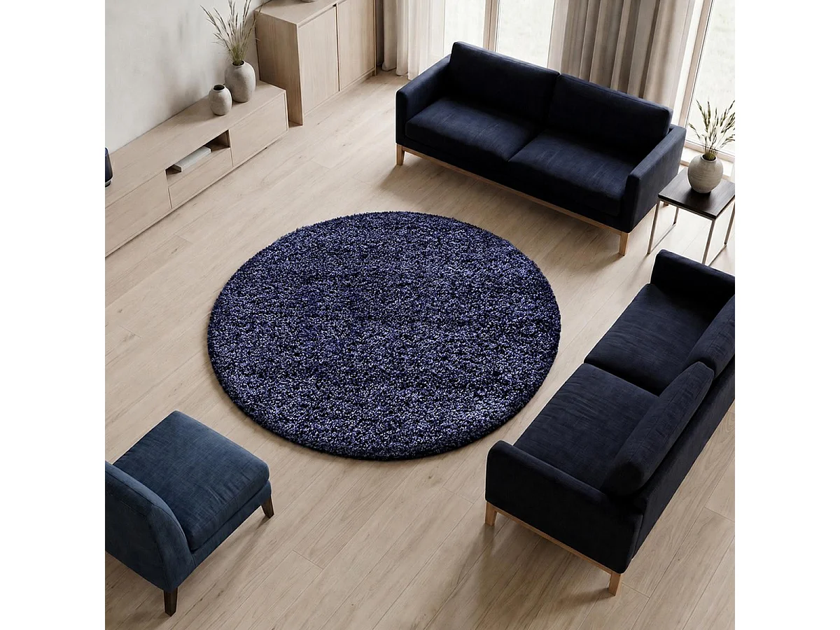Tapis rond poils longs shaggy tissé motif uni UNI L