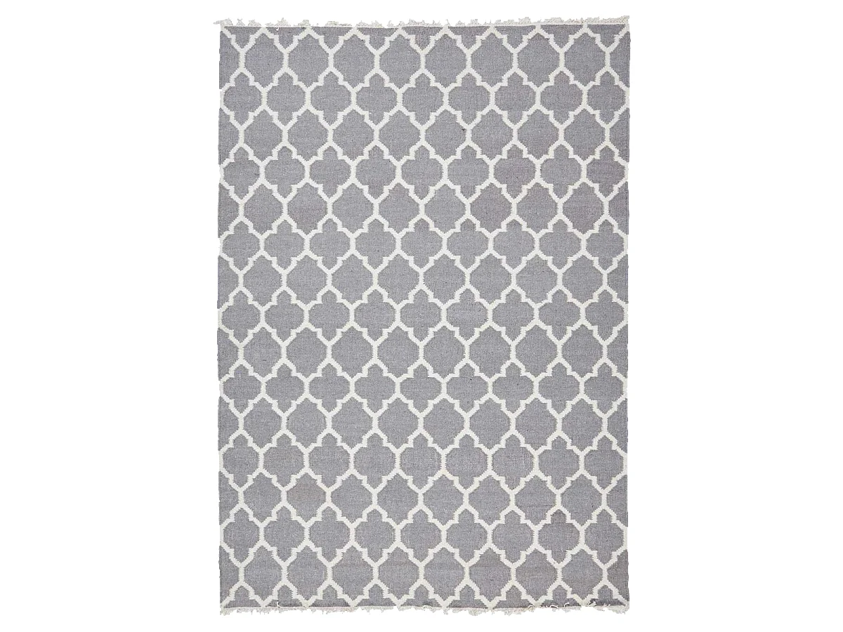 Tapis kilim 110x160 rectangle fait main en laine gris motif scandinave LYN12 AFRIRA