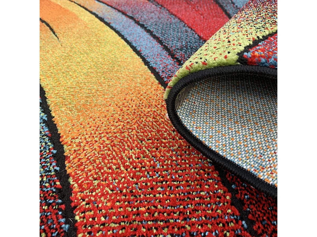 tapis chambre 100x100 tissé rouge et vert carré motif géométrique STEYRE