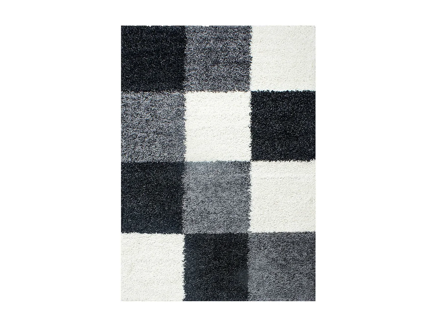Tapis poils longs shaggy 80x250 rectangle tissé gris et noir motif damier