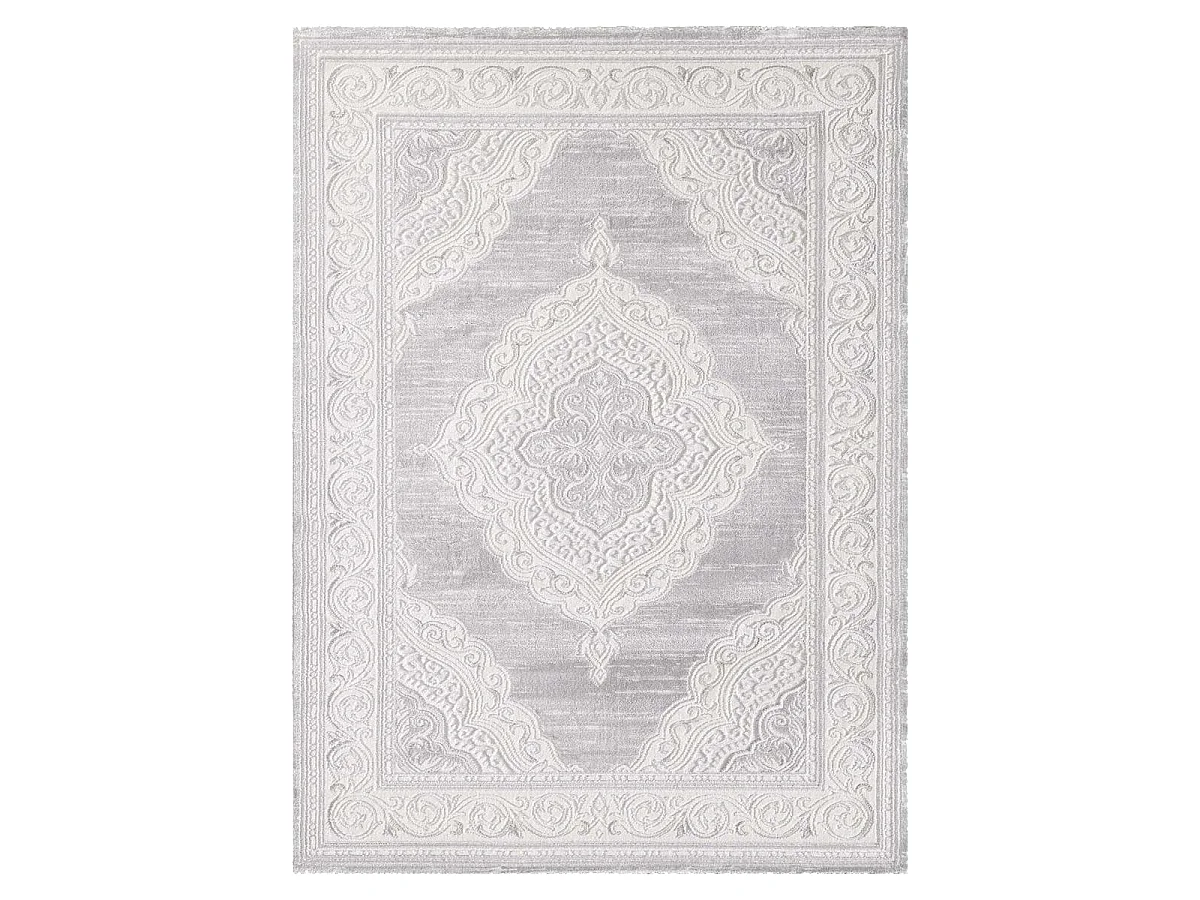 Tapis oriental 300x400 rectangle gris clair tissé motif ancestral LYN7 FALAN