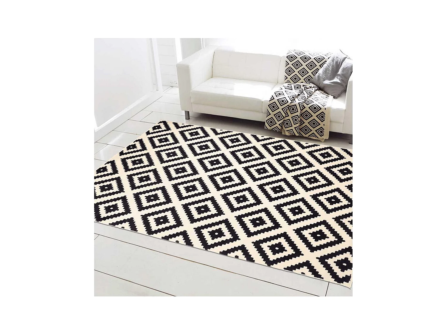 tapis salon 160x225 tissé crème rectangle motif scandinave ORMA
