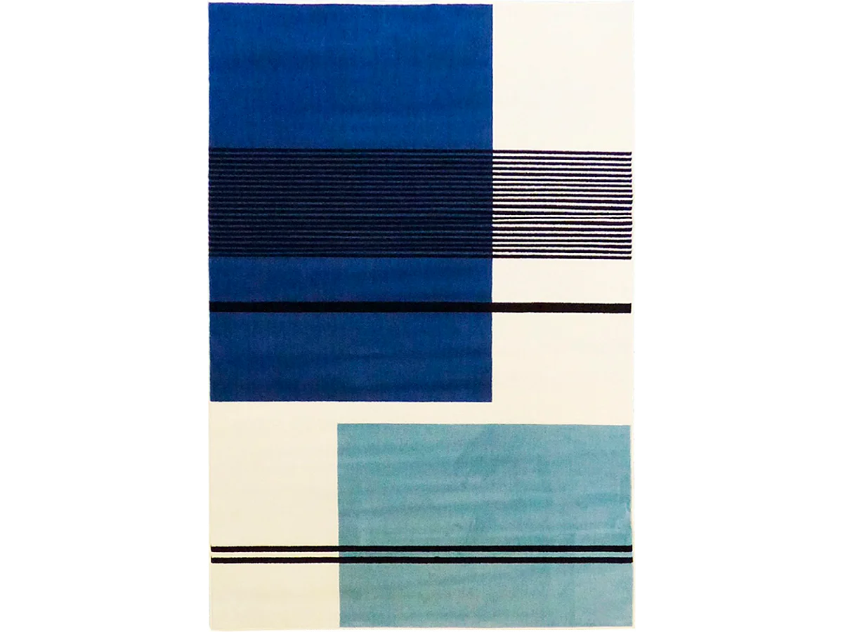 tapis chambre 80x150 tissé bleu ciel rectangle motif seventies LYN1 BLUSQUARE