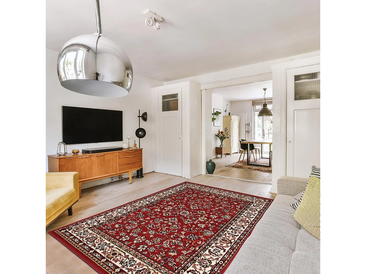 Tapis oriental 200x290 rectangle rouge tissé motif ancestral LYN1 NOMED