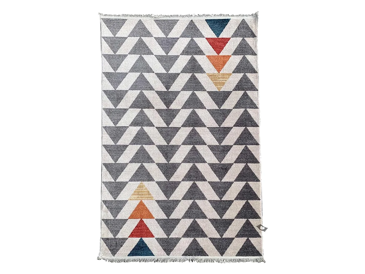 tapis salon 120x170 tissé gris et jaune rectangle motif scandinave CHEYANE