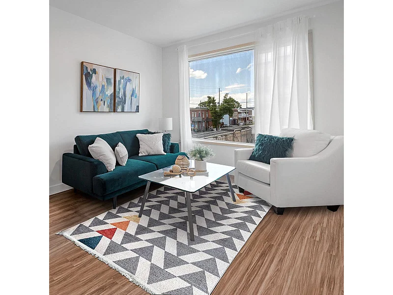 tapis salon 120x170 tissé gris et jaune rectangle motif scandinave CHEYANE