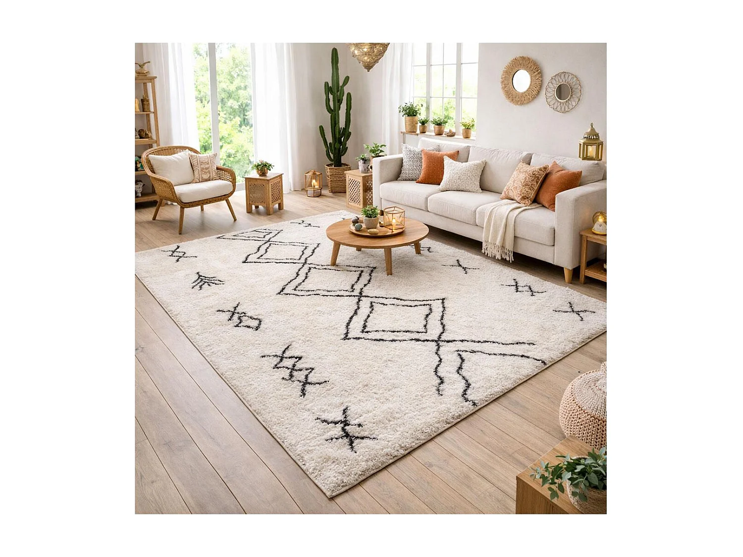 Tapis berbère 120x170 tissé motif ethnic LYN4 DOUX 3 crème