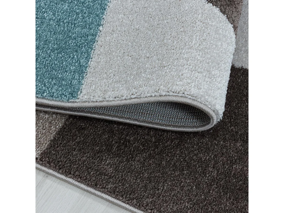 tapis cuisine 140x200 tissé bleu et marron rectangle motif géométrique ORICE