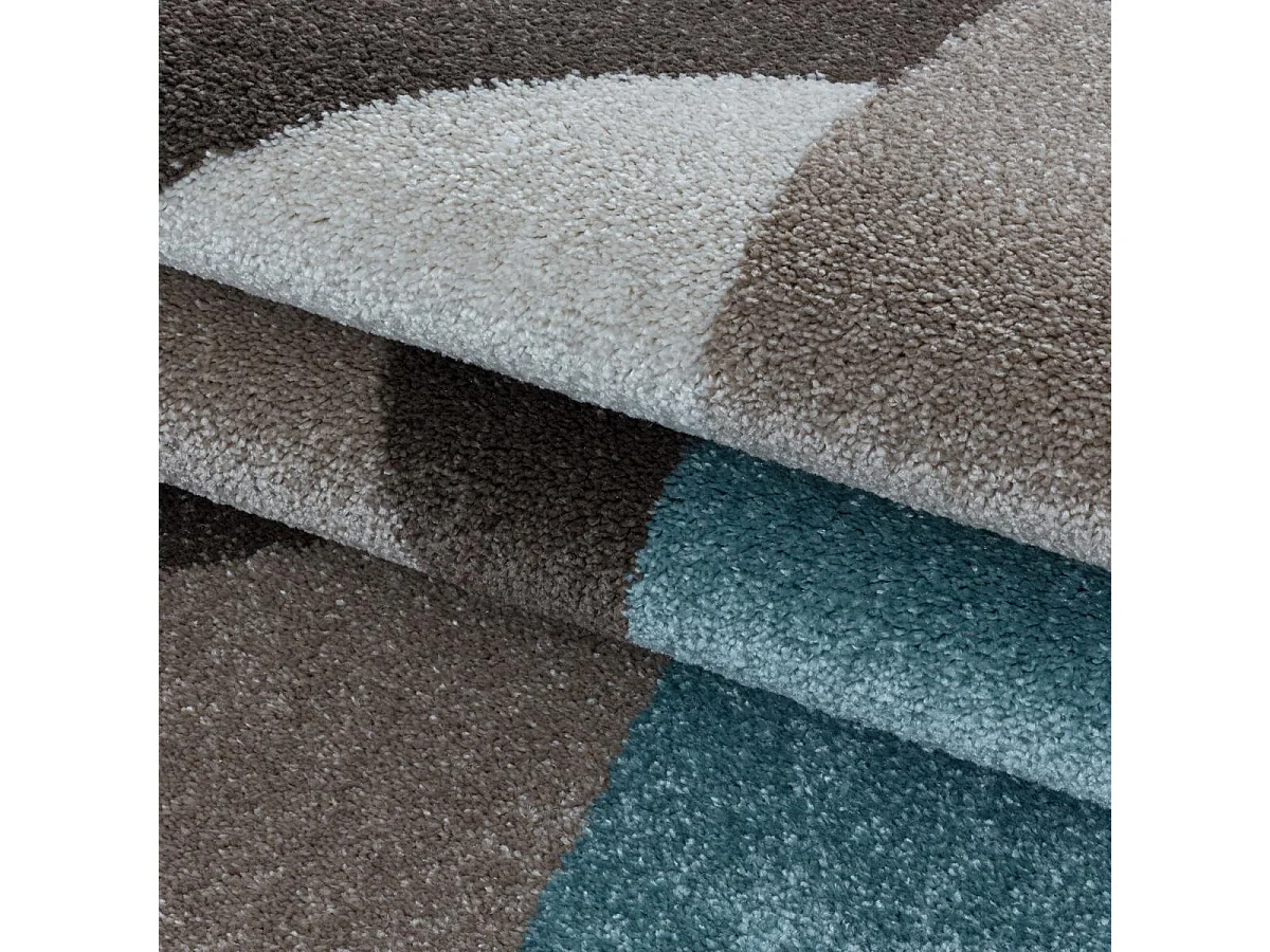 tapis cuisine 140x200 tissé bleu et marron rectangle motif géométrique ORICE