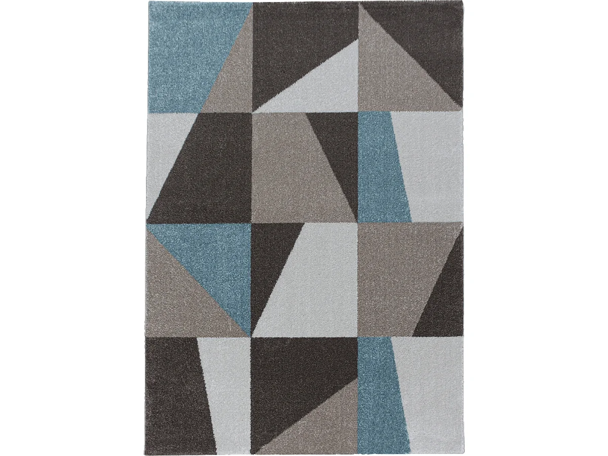 tapis cuisine 140x200 tissé bleu et marron rectangle motif géométrique ORICE