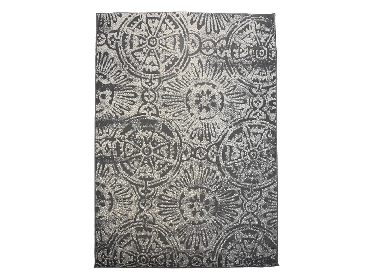 tapis chambre 120x170 tissé gris et beige rectangle motif rétro-vintage