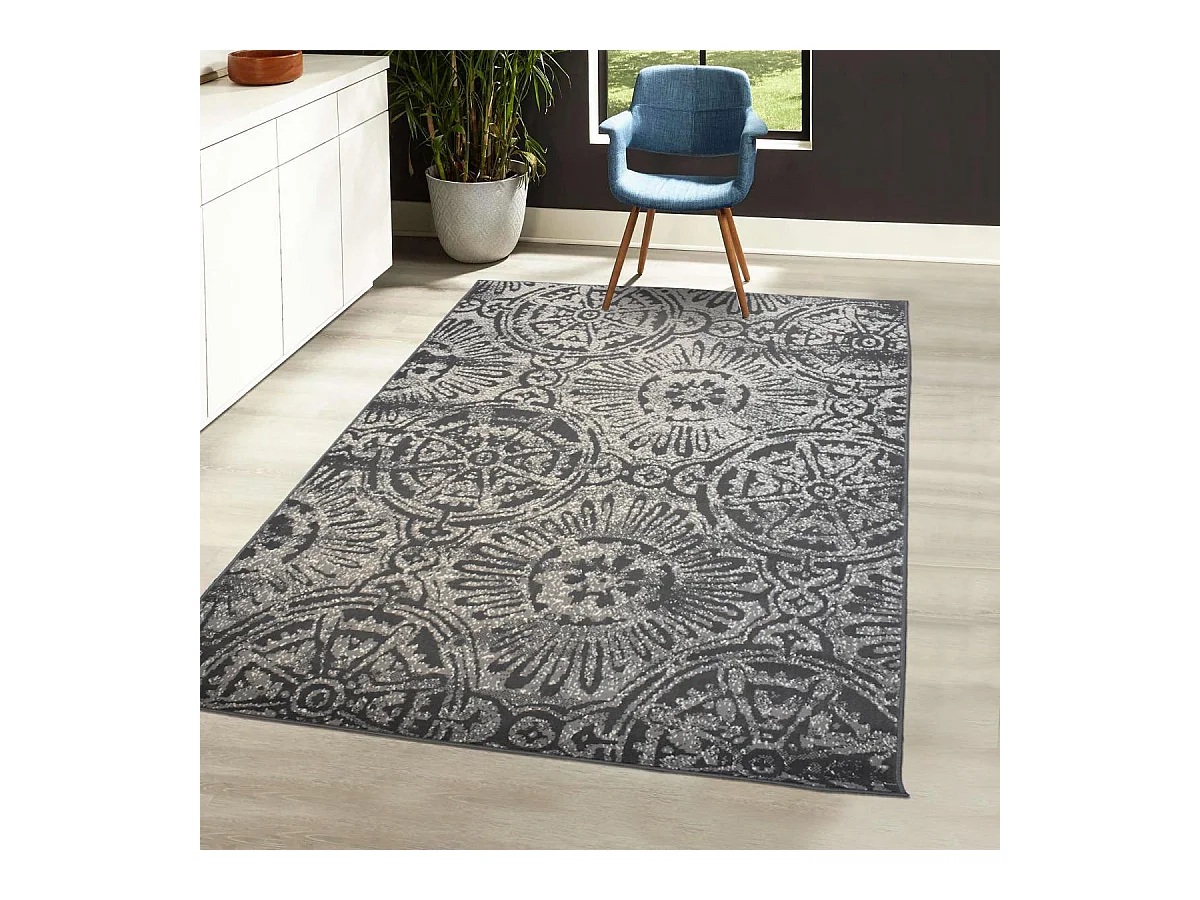 tapis chambre 120x170 tissé gris et beige rectangle motif rétro-vintage