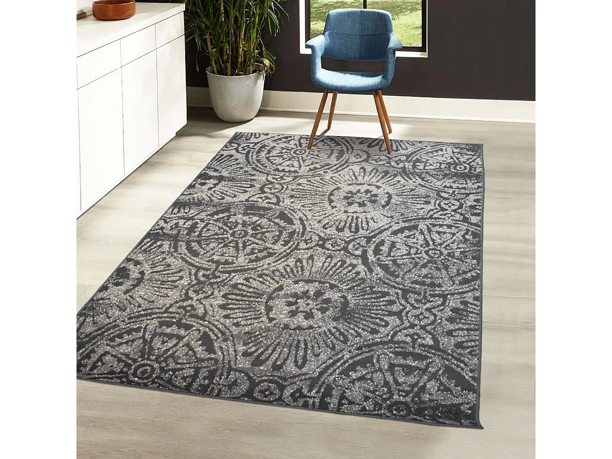 tapis chambre 120x170 tissé gris et beige rectangle motif rétro-vintage