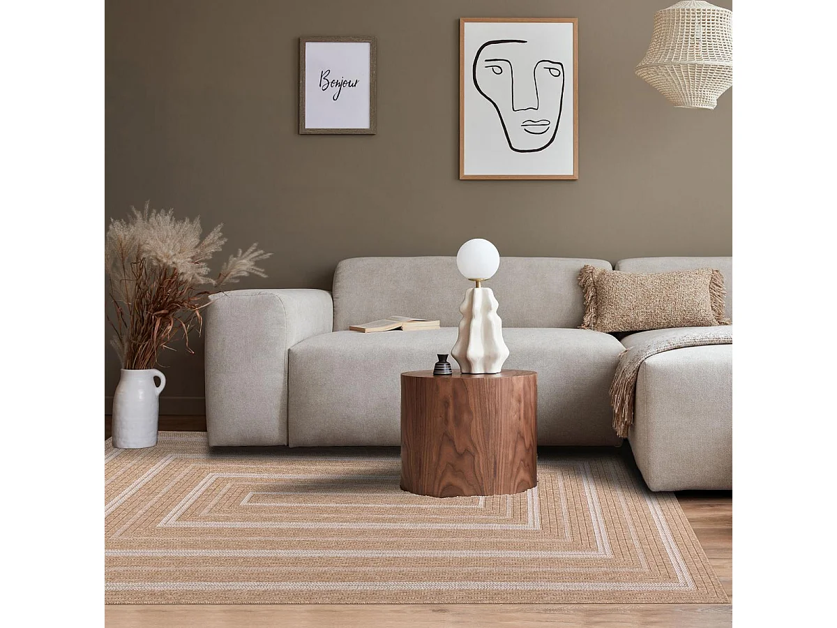 Tapis extérieur Ø80cm rond tissé kilim beige et blanc JUTE ART 5