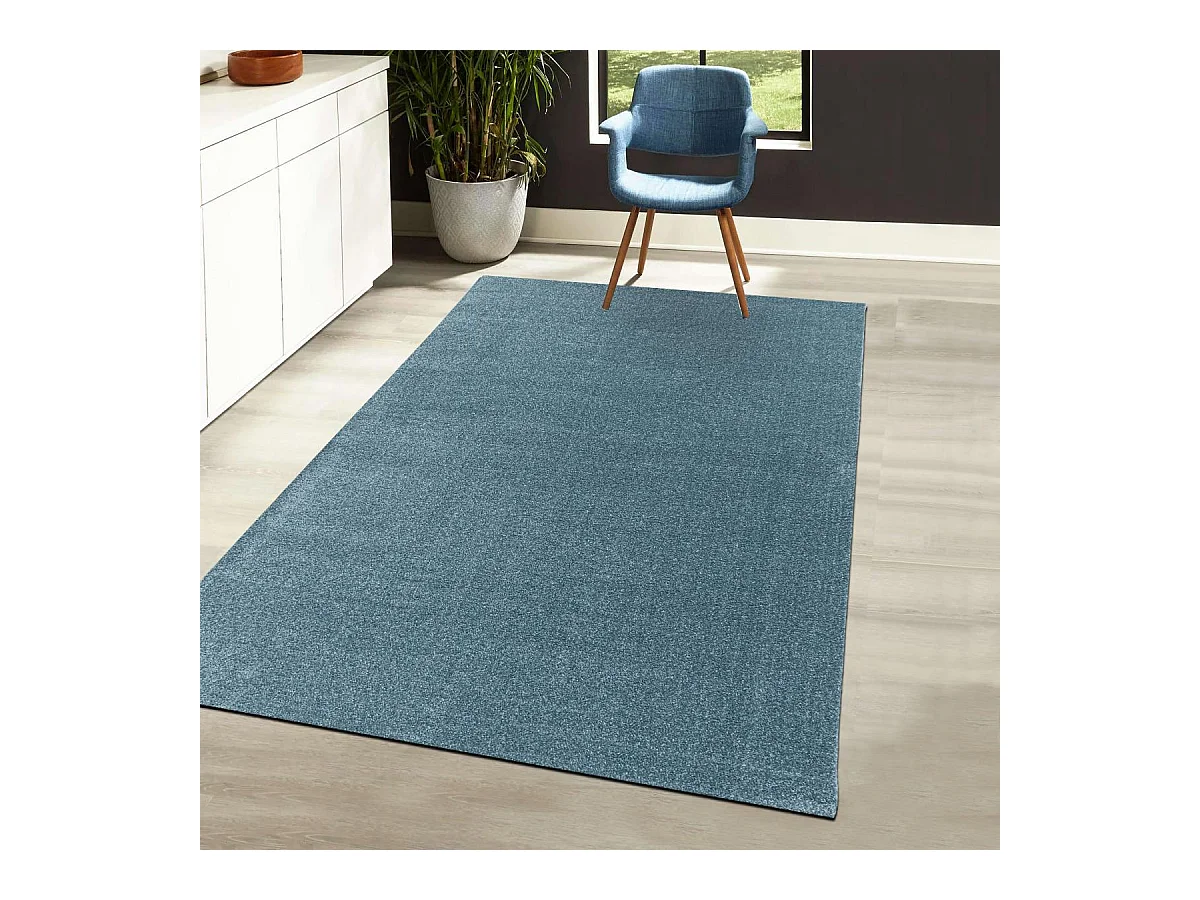 Tapis de couloir 80x250 tissé motif uni BENAPO bleu