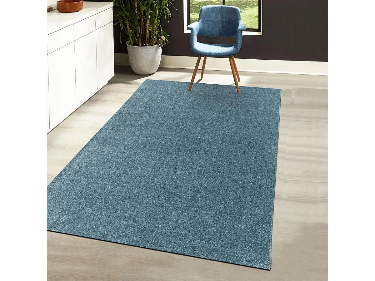 Tapis de couloir 80x250 tissé motif uni BENAPO bleu