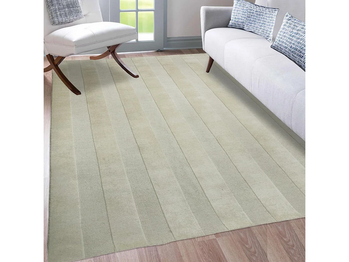 tapis entrée 120x170 fait à la main en laine beige rectangle motif uni BANDA
