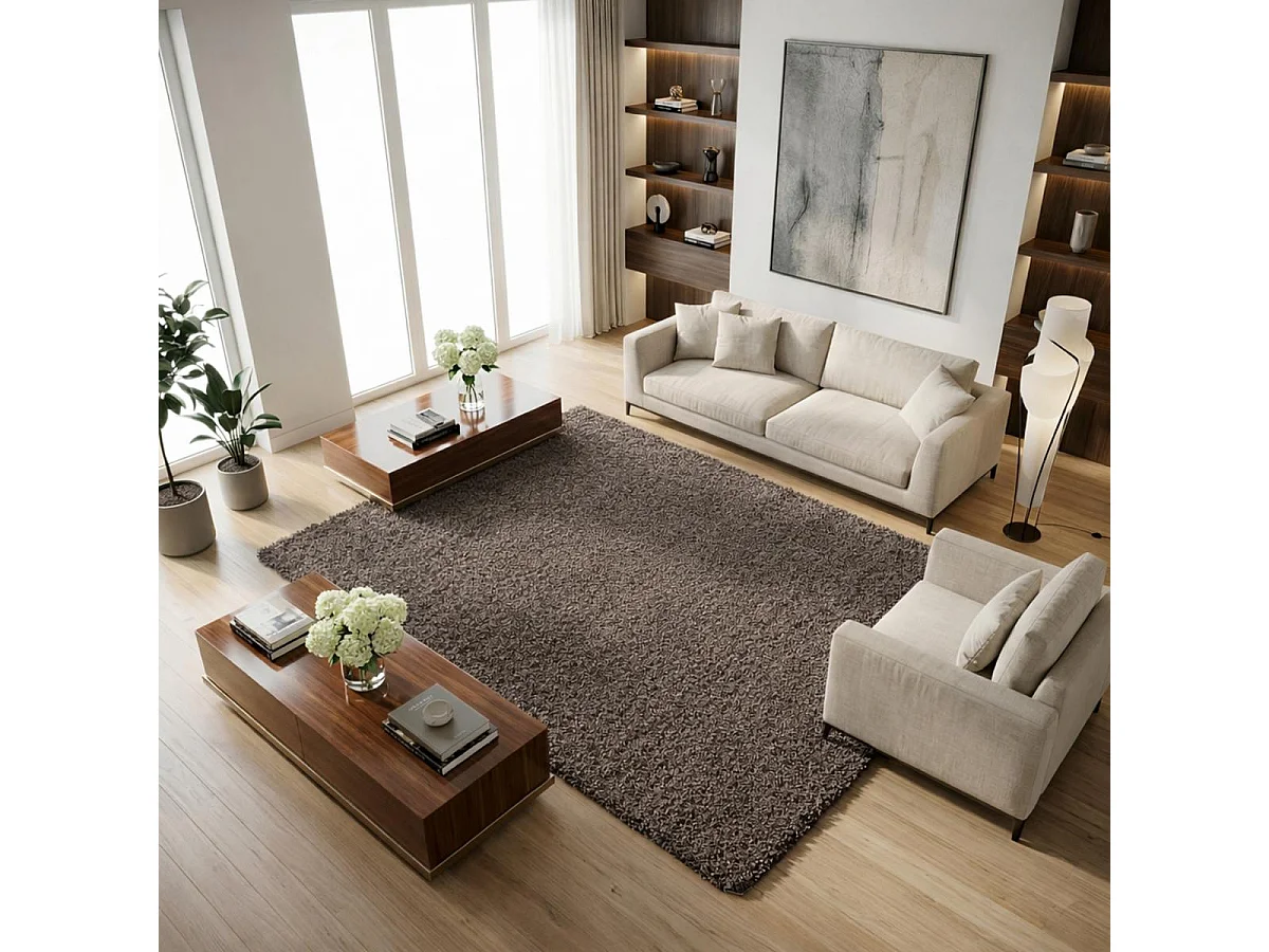 Tapis poils longs shaggy tissé motif uni UNI L