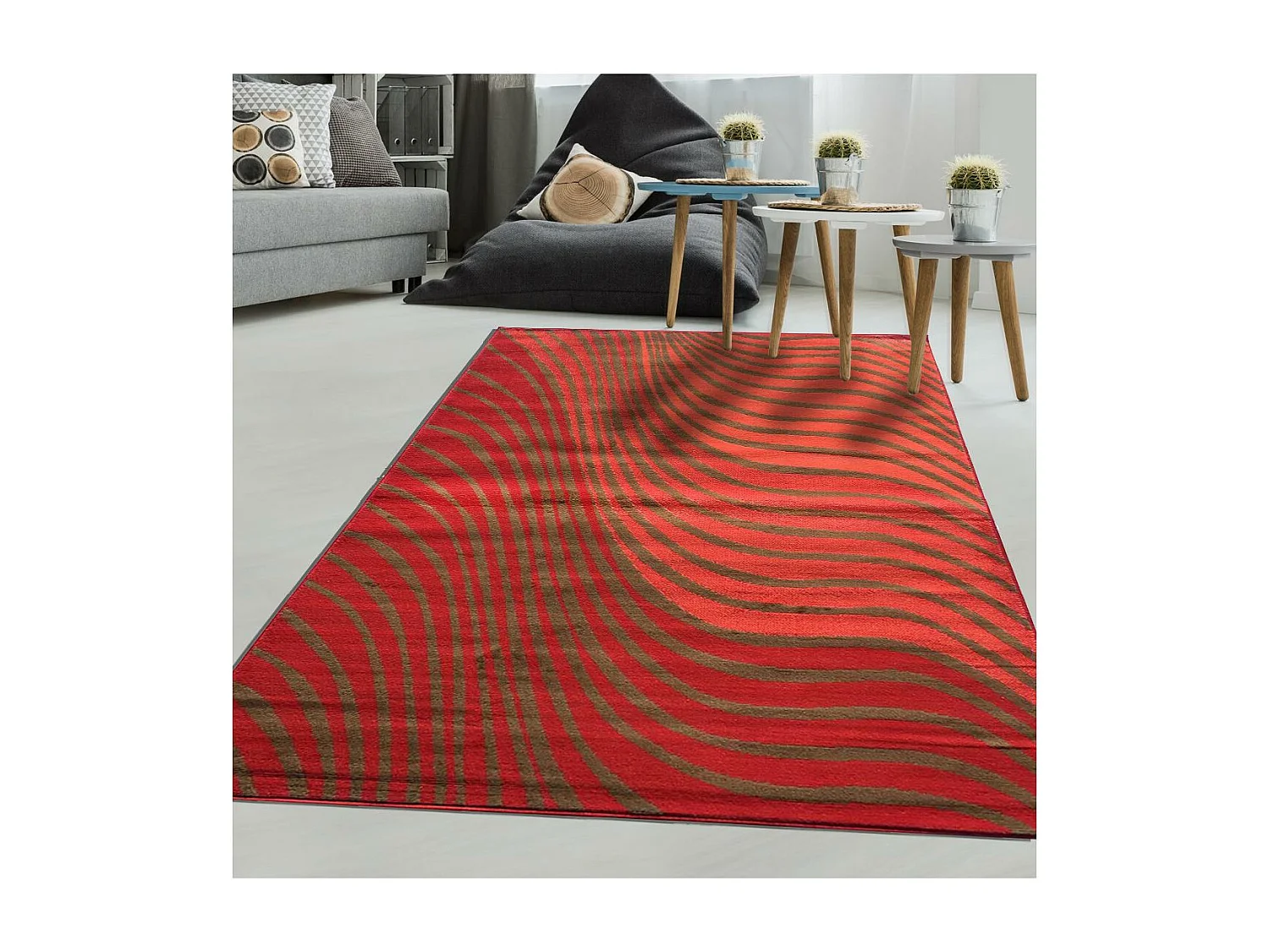 tapis chambre 60x110 tissé rouge rectangle motif géométrique LYN1 ONDULA