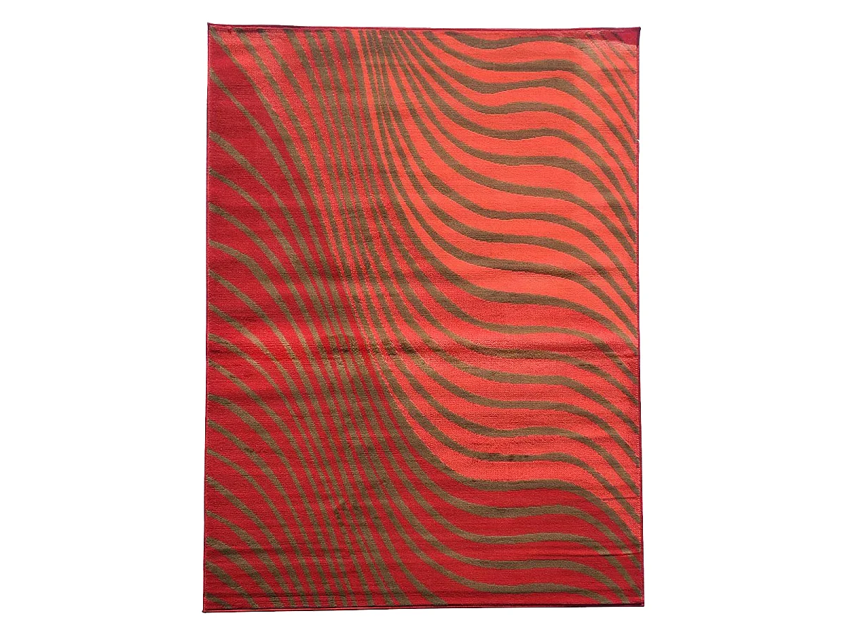 tapis chambre 60x110 tissé rouge rectangle motif géométrique LYN1 ONDULA